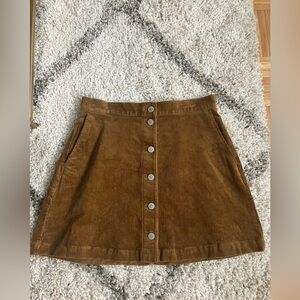 Uniqlo tan brown corduroy button front skirt